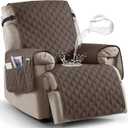 Ruaozz 100% Waterproof Recliner Chair Covers, Non-Slip Reclining Covers for Recliner Chair Washable Chair Cover, Recliner Covers with Pockets for Kids, Dogs, Pets (Brown, 30'')
