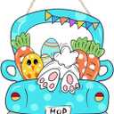 3 x Easter Door Decorations Happy Easter Bunny Tail Wooden Door Hanger Bunny Hanging Door Wall Welcome Truck Spring Holiday Door Decor Sign for Home Indoor Outdoor Easter Decor Supplies