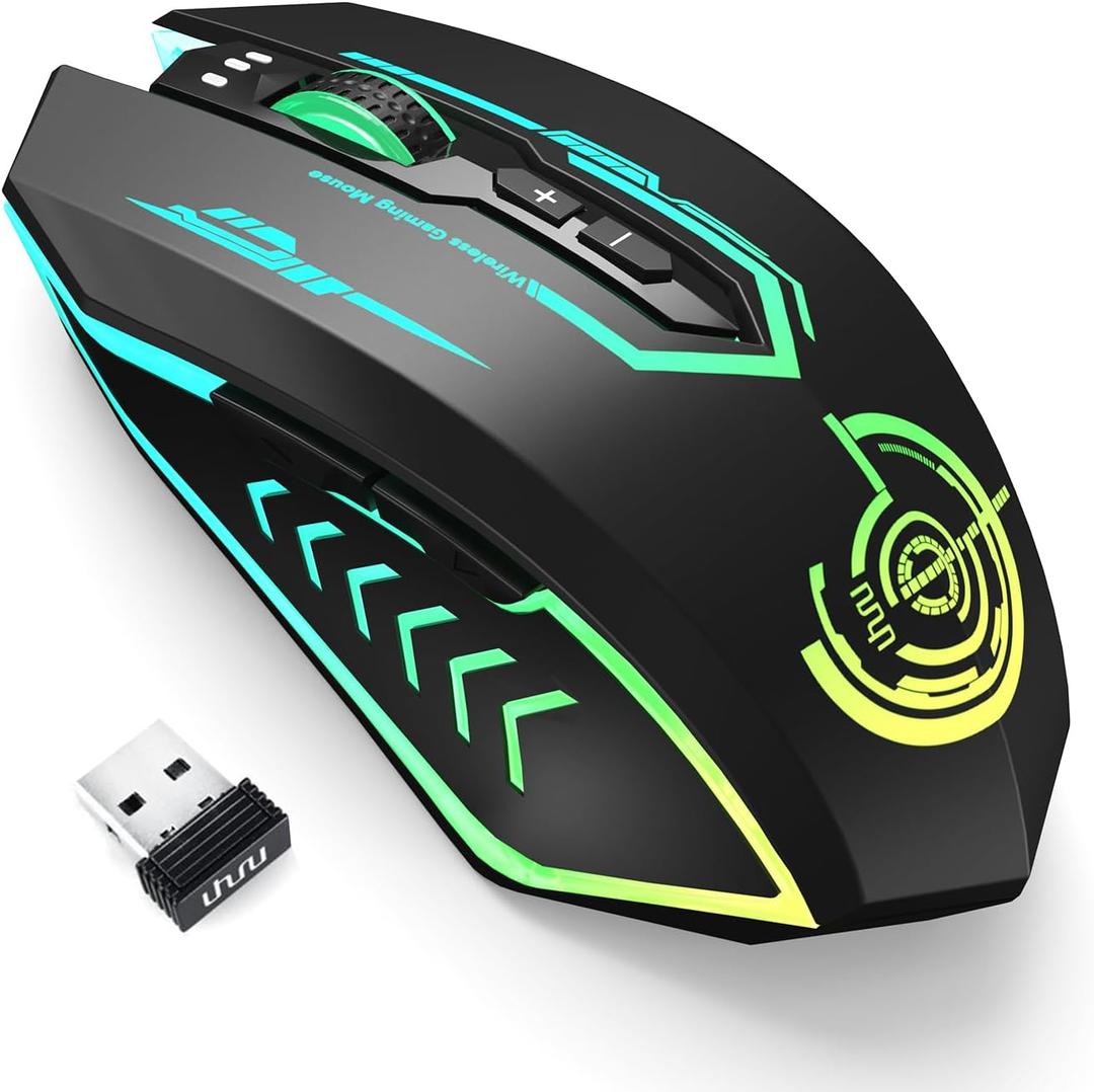 UHURU Wireless Gaming Mouse Up to 12000 DPI, Rechargeable USB-C Wireless Mouse with 7 Buttons 7 Dynamic LED Color Ergonomic Programmable MMO RPG for PC Laptop, Compatible with Windows Mac