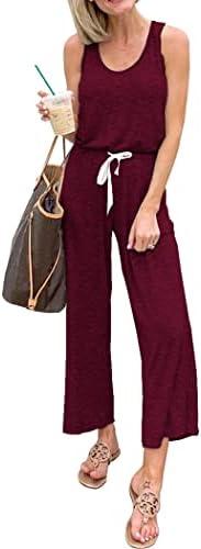 PRETTYGARDEN One Piece Jumpsuits for Women 2026 Summer Casual Drawstring Sleeveless Tank Romper Beach Vacation Outfits, M, Z-wine Red