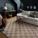 Loloi Chris Loves Julia Calvin Collection CLV-01 Pebble/Ivory 9'-6" x 12'-6" Area Rug Checkered Neutral Soft Living Room Bedroom Carpet