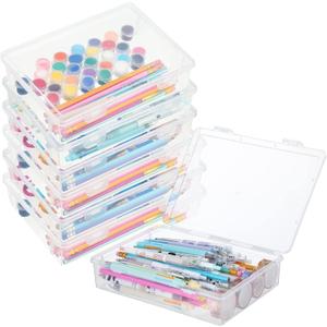 Qunclay 6 Pcs 9 x 8.7 x 2 inches Plastic Storage Box with Lid Multipurpose Craft Organizers Plastic Containers Clear Pencil Case Art Satchel Storage Case for Beads Ornaments Crafts Accessories