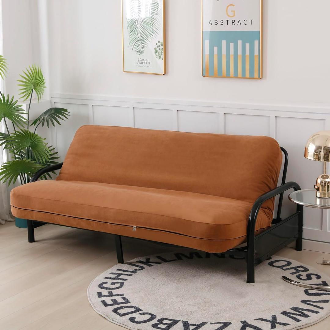 OctoRose Full Size 54x75x8inch 3 Side Zipper Classic Soft Micro Suede Futon Cover/Slipcover/Sofa Day Bed Mattress Cover Couch Protector (Cover ONLY) (Caramel)