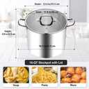 Homikit 16 Quart Stainless Steel Stock Pot, Large Sauce Soup Pot with Lid & Handles, Heavy Duty Cookware for Canning Steaming Simmering, Induction Stockpot Compatible All Cooktops, Dishwasher Safe, 16qt