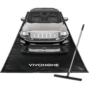 VIVOHOME Containment Mat (7'9" x 16') with Stay Put Corner, PVC Garage Floor Mats, Heavy Duty Garage Parking Mat with a Squeegee,Black