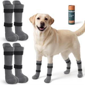 LOOBANI Outdoor Dog Socks Boots to Prevent Licking Paws, Dog Socks for Winter Hot Pavement, Dog Booties for Large Senior Dogs, Dog Boots & Paw Protectors with Straps (Gray, L)