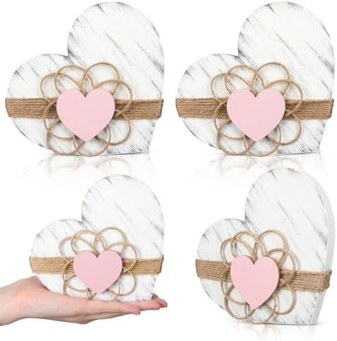 Bucherry 3 Pack Valentines Day Wooden Heart Decor Vintage Valentines Day Gift for Women Rustic Wooden Heart Table Decoration Farmhouse Wood Sign for Home Table Tiered Tray Centerpiece