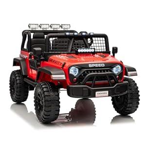 24V Ride on Car for Kids, 2 Seater Electric Truck with Parent Remote Control, Spring Suspension, 2 Speeds, LED Headlight & Music Player, Kids Electric Vehicle for Aged 3-8 Years, Red