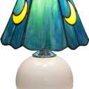 Tiffany Style Stained Glass Mushroom Table Lamp, Cute Small Bedside Night Light for Bedroom Living Room, Unique Aesthetic Home Decor Gift for Girls Women Birthday (Sea Blue)