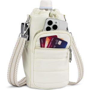 Water Bottle Bag 40 oz Crossbody Holder for Walking Hiking Insulated Carrier Purse with Adjustable Strap (Beige)