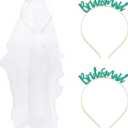 Sparkle and Bash Ms to Mrs Headband & Bridesmaid Headbands 3-Pack - One Size Fits Most Flexible Metal Headpieces in Pink & Teal - Wedding Veil Photo Props for Bachelorette Party