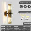 Crystal Wall Sconce Set of 2, Gold Crystal Bathroom Wall Light, Modern Sconces Wall Decor 2-Light Luxury Indoor Wall Lamp 15.7-Inch for Living Room, Hallway, Mirror, Bathroom, Vanity E26