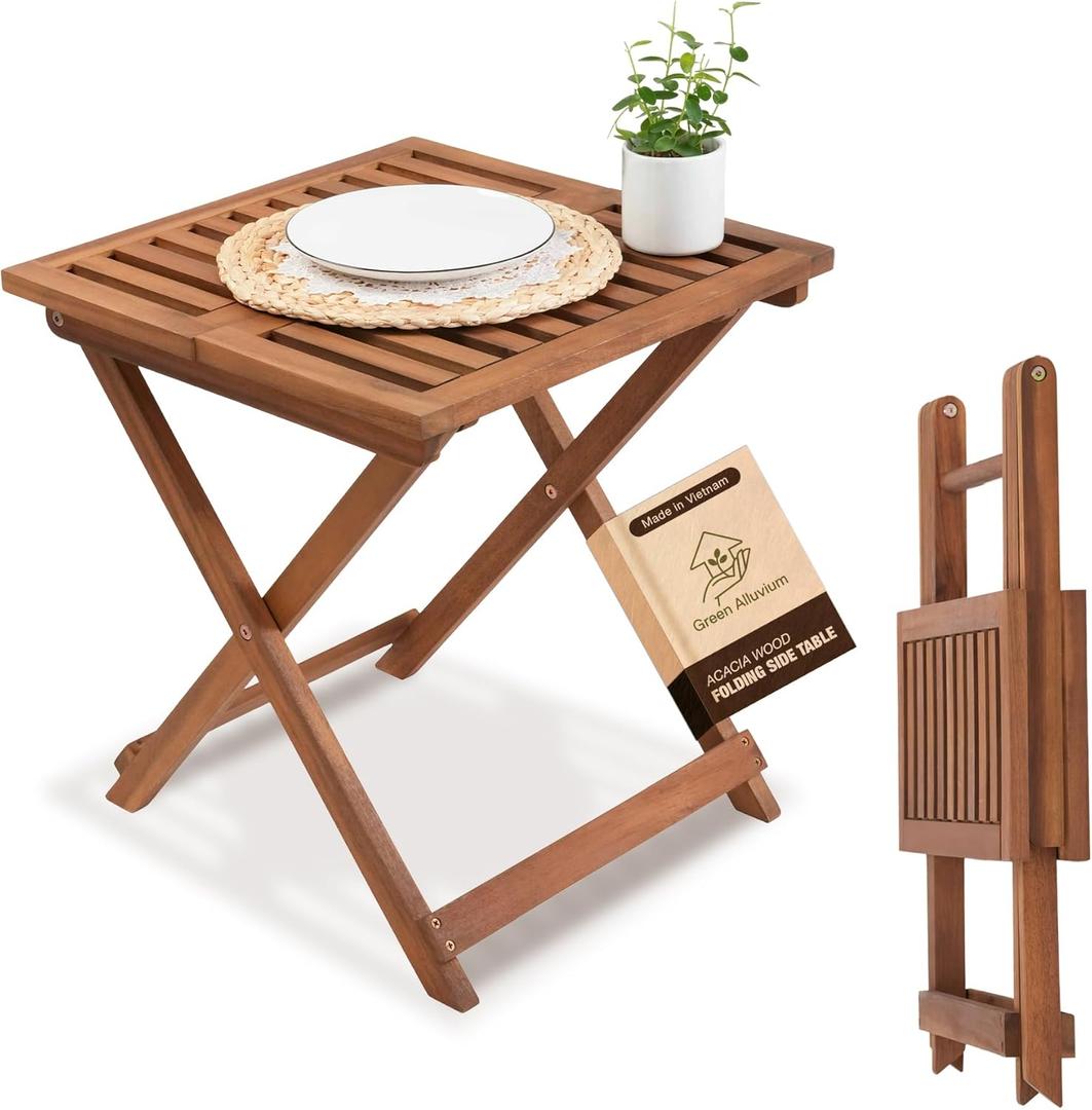 Folding Wooden Side Table  Premium Portable Foldable Table for Outdoor & Indoor Use, Patio, Camping & Small Spaces  Perfect with Adirondack Chairs  Golden Teak Finish