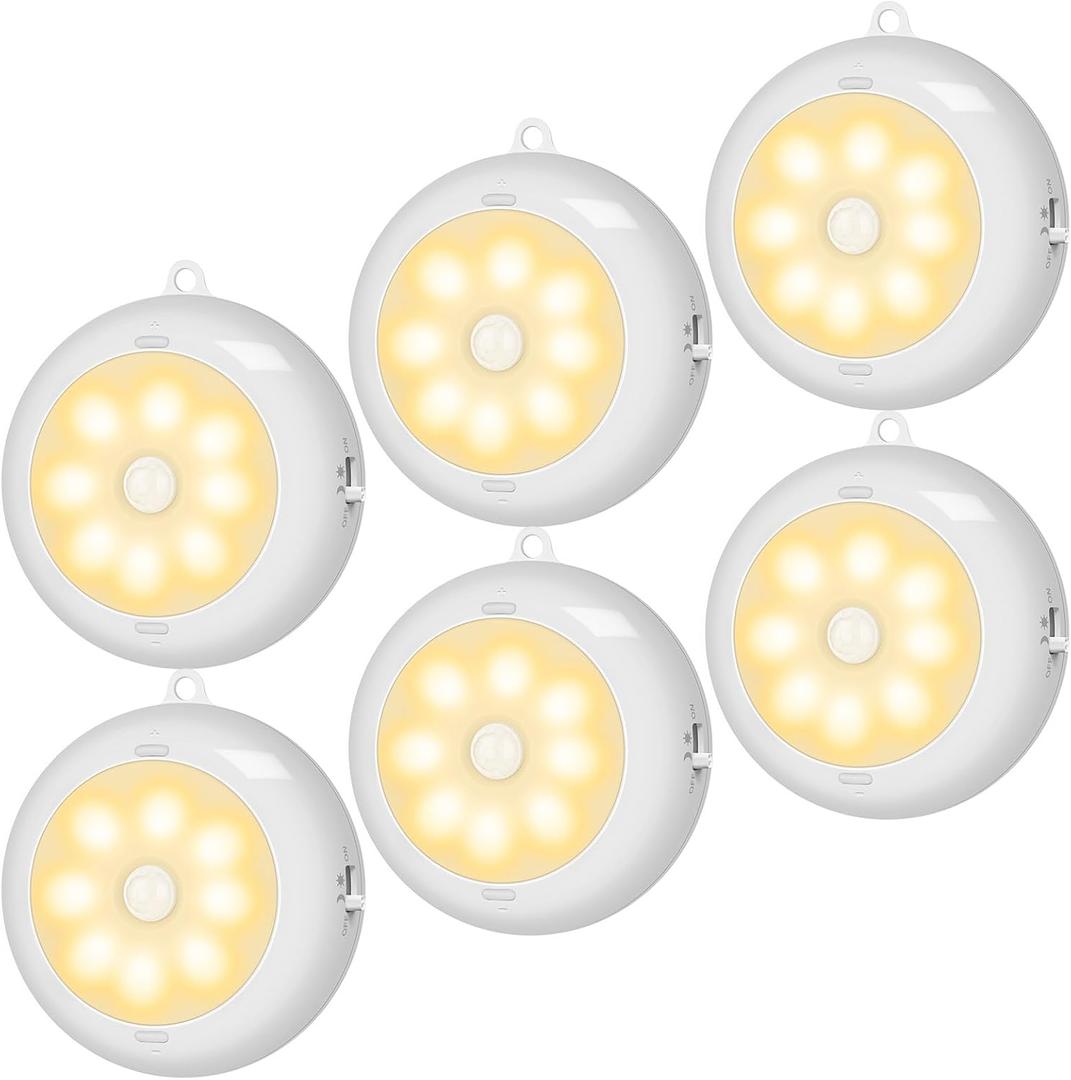 BLS 6-Pack 3.3" Under Cabinet Lighting, Closet Lights Motion Sensored Light Indoor AA Battery Operated, Magnetic Stick on LED Puck Light, Dimmable Under Counter Lights for Kitchen, 3000K Warm White