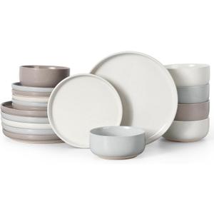 HaWare Stoneware Dinnerware Sets, 18-Piece Plates and Bowls Set for 6, Dishes Set for Home Restaurant, Speckled Multicolor