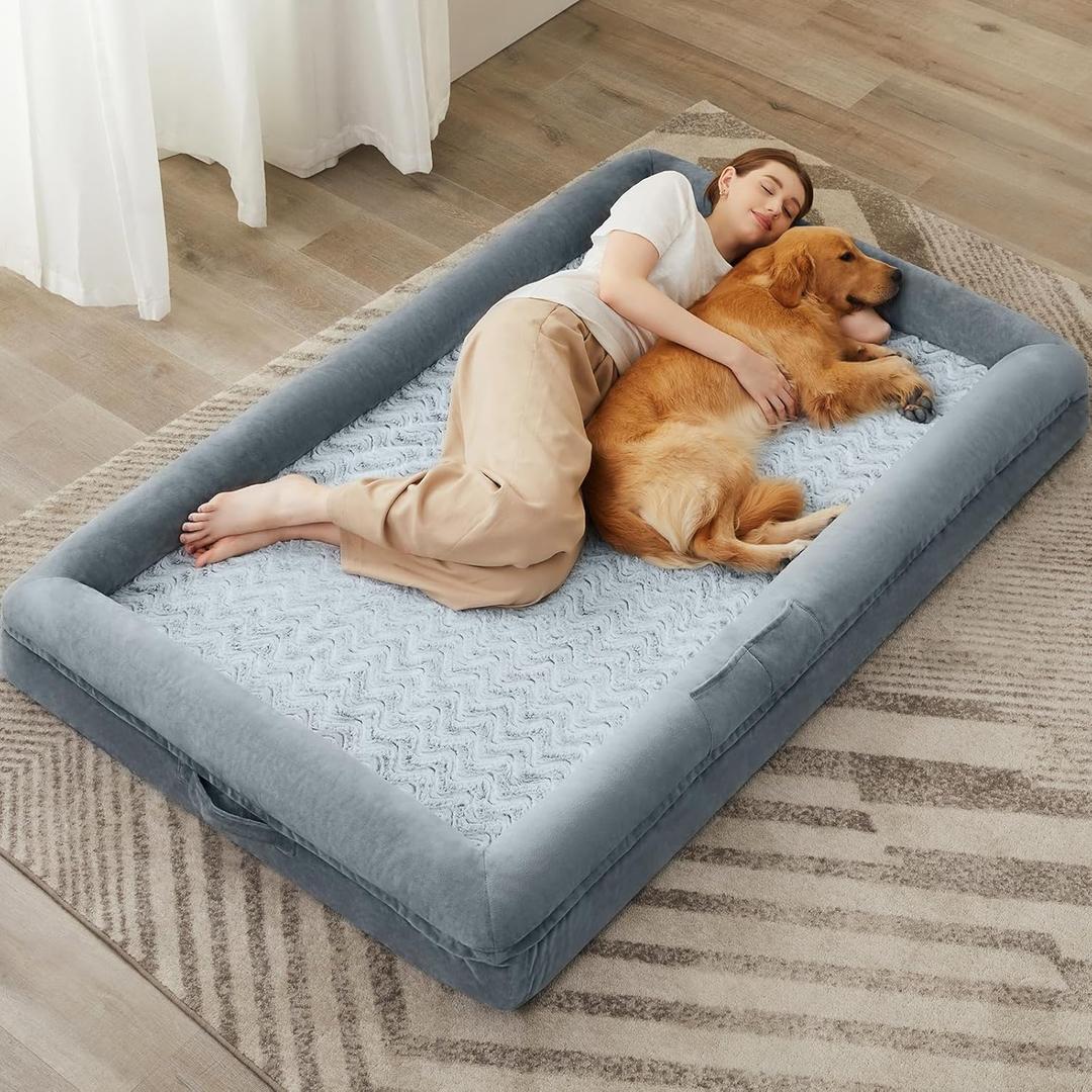 WNPETHOME Human Dog Bed for Adult, Washable Dog Couch with Removable Waterproof Cover, Orthopedic Large Pet Sofa Bed with Bolster Sides for Sleeping, Grey, Size: Human (71x46x7.5in)