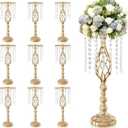 10Pcs 21.5 Inch Gold Wedding Centerpieces Vase Tall Crystal Flowers Stand for Table Elegant Metal Flower Arrangement Vases for Reception Road Lead Birthday Party Anniversary Home Decorations