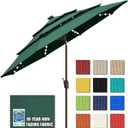 EliteShade USA 10-Year-Non-Fading 9ft 3-Tier Market Patio Umbrella, Commercial Table Umbrella with 80 Solar LED Lights, Crank Open, Windproof & UPF 50+ UV Protection for Garden, Deck, Pool, Backyard, Forest Green