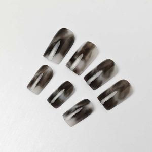 Black Press on Nails Medium Square Fake Nails Marble False Nails Press ons with Designs Reusable Acrylic Nails Full Cover Glue on Nails Artificial Stick on Nails for Women Manicure 24 Pcs