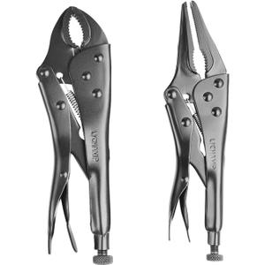 Lichamp Locking Pliers Set - 10 inch Curved Jaw and 9 inch Long Nose Vise Pliers, Vise Grips for Automotive, Plumbing, Metalworking