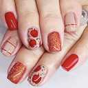 Christmas Apple Press on Nails Short Length Christmas Fake Nails Square Shape Nails Full Cover New Year Red Acrylic Nails Gold Glitter Stick on Nails Xmas False Nails for Women Girl Nail Art 24Pcs Pack of 3