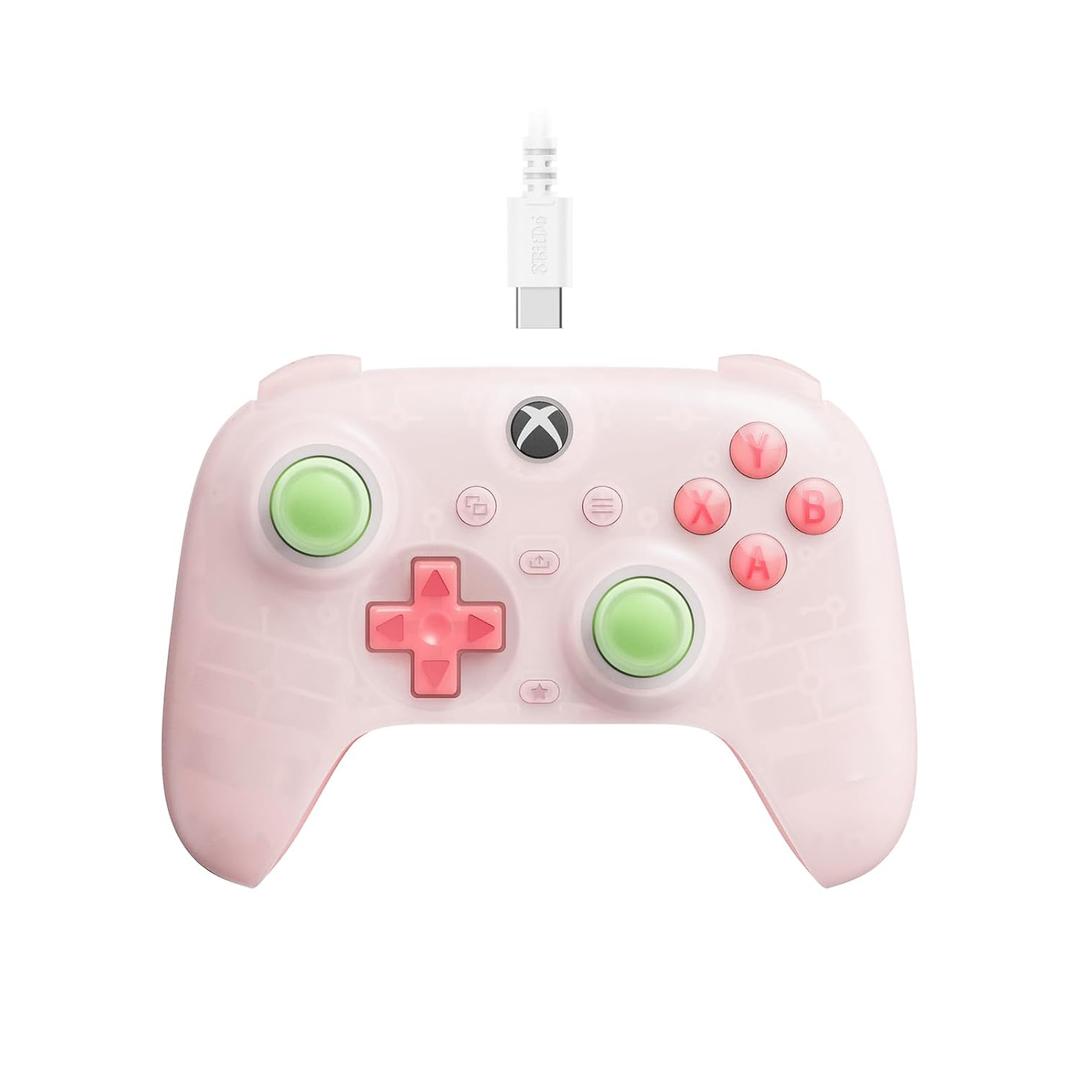 8BitDo Ultimate Mini Wired Controller for Xbox with RGB Lighting Fire Ring, Hall Effect Joysticks and Triggers, for Xbox Series X|S, Xbox One, Windows 10/11 - Officially Licensed (Translucent Pink)