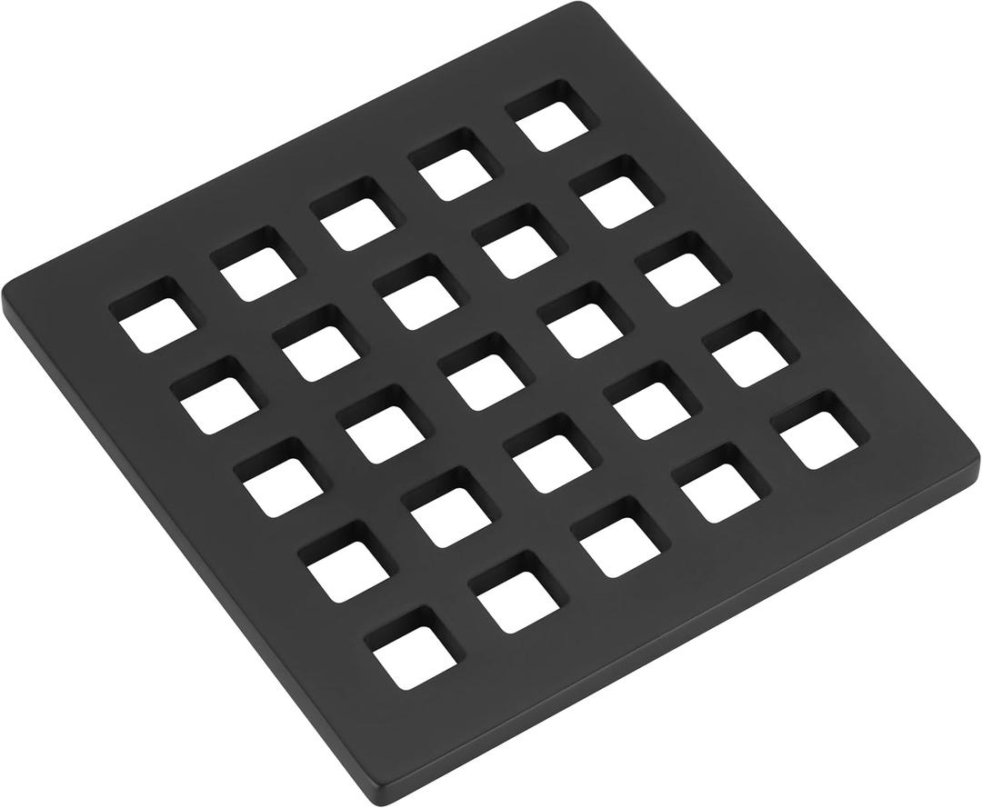 3.75 Inch Square Shower Drain Cover 5mm Thick Floor Drain Square Grille (Black)