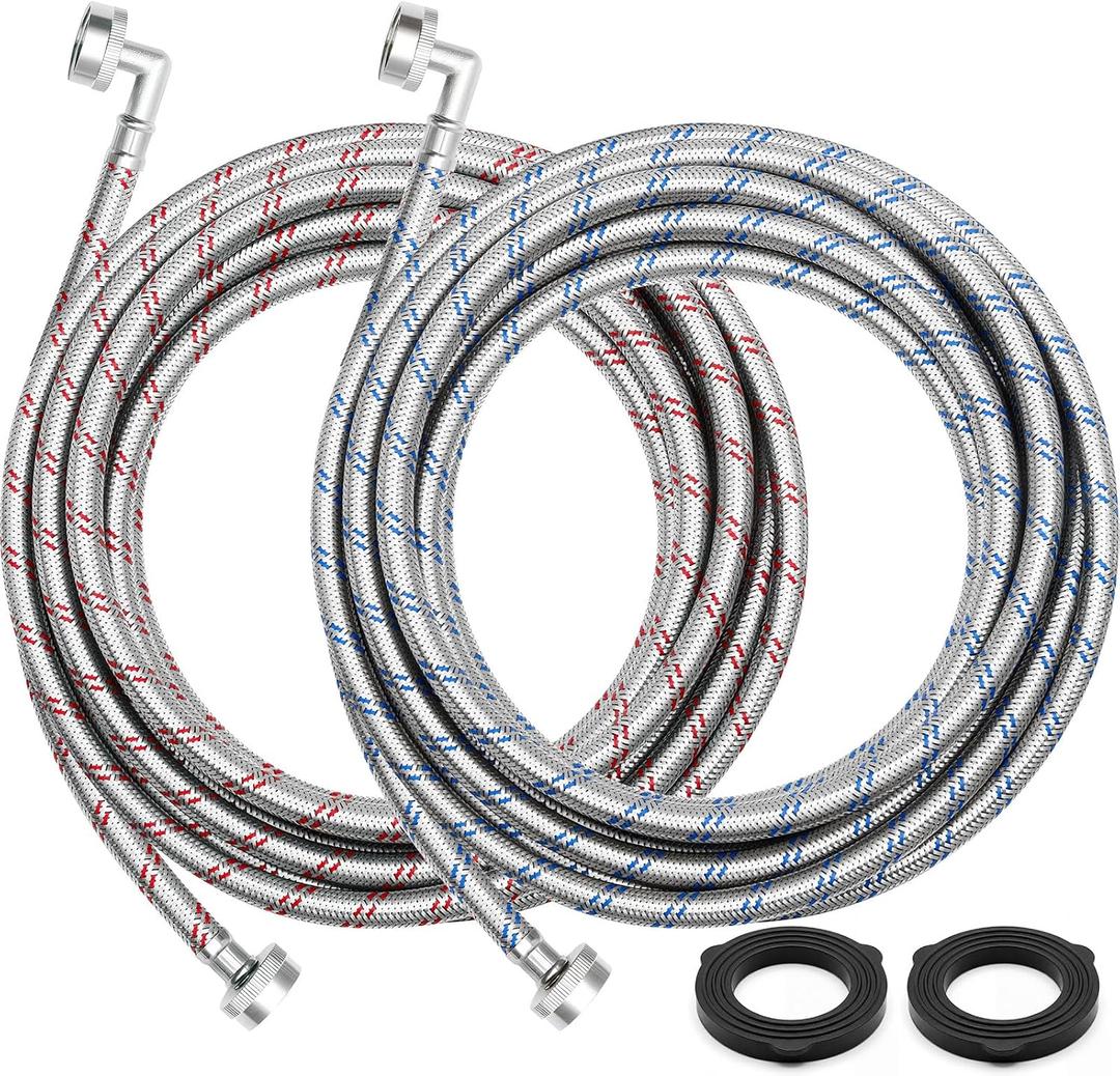 Sosation 20ft Washing Machine Hoses 2 Pack with Universal 90° Elbow End for Flexible Installation,Octagon Connections Burst-proof 3/4" FHT Standard Thread Braided Stainless Steel Washer Supply Lines