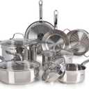 T-fal Stainless Steel Cookware Set 11 Piece, Induction, Oven Broiler Safe 500F, Kitchen Cooking Set w/Fry Pans, Saucepans, Saute Pan, Dutch Oven, Steamer, Pots and Pans, Dishwasher Safe, Silver