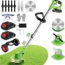 Cordless Lawn Trimmer Weed Wacker - GUIFIN 21V Lawn Mower Grass Edger with One 2.0Ah Li-Ion Battery Powered & 3 Cutting Blade Types, Compact Power Tool for Lawn Yard Work