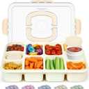 Caperci Original Snackle Box Container - 10-Compartment Divided Snack Serving Tray with Lid & Handle, 2 Dressing Containers, Perfect for Picnic, Leak-Proof, Dishwasher Safe, BPA-Free (Cream)
