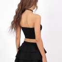 Women 2 Piece Skirt Sets Y2K High Waist Stretchy Star Sleeveless Tube Top Gothic Skirt Concert Outfit Rave Club Wear (Black)