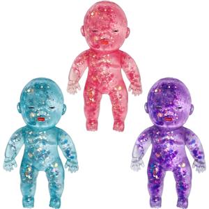 Glitter Doll Squishies Stress Ball, Squishy Babies Sensory Fidget for Stress Relief, Soft Cute Squeeze, Portable Desk Decor & Relaxing Gift for Adults (3-Color Mixing)