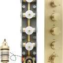 4 Way Thermostatic Shower Valve, Concealed 4 outlet Shower Diverter Mixing Valve, Can Run Together and The Flow Can Be Controlled with Bathroom Shower System, Brushed Gold, 4BS