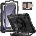 Timecity for Samsung Galaxy Tab A9 Case 8.7 inch (SM-X110/X115/X117), with Built-in Screen Protector, 360° Rotating Stand, Hand Strap&Shoulder Strap Case for Galaxy Tab A9 4G LTE Tablet- Black