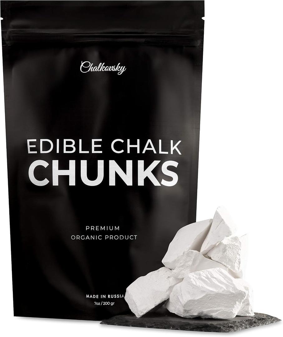 Edible Chalk -Natural,Crunchy Belgorod Chalk Chunks - Russian Organic Chalk for Bone Strength, Eating - Zero Additives, No Impurities - White 7oz (200g)