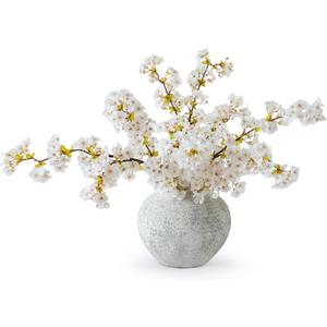 mizii 3Pcs Artificial White Cherry Blossom Branches 40" Fake Silk Cherry Blossoms Flowers with Long Stem for Wedding Decorations Table Centerpieces Vase Arrangement Home Decor (White)