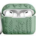 AIRSPO Airpod Pro 2nd Generation Case, 3D Floral Embossed Soft Silicone Protective Cover with Cleaner Kit for Apple Airpods Pro 2nd 1st Gen Case with Keychain (2023/2022), Green