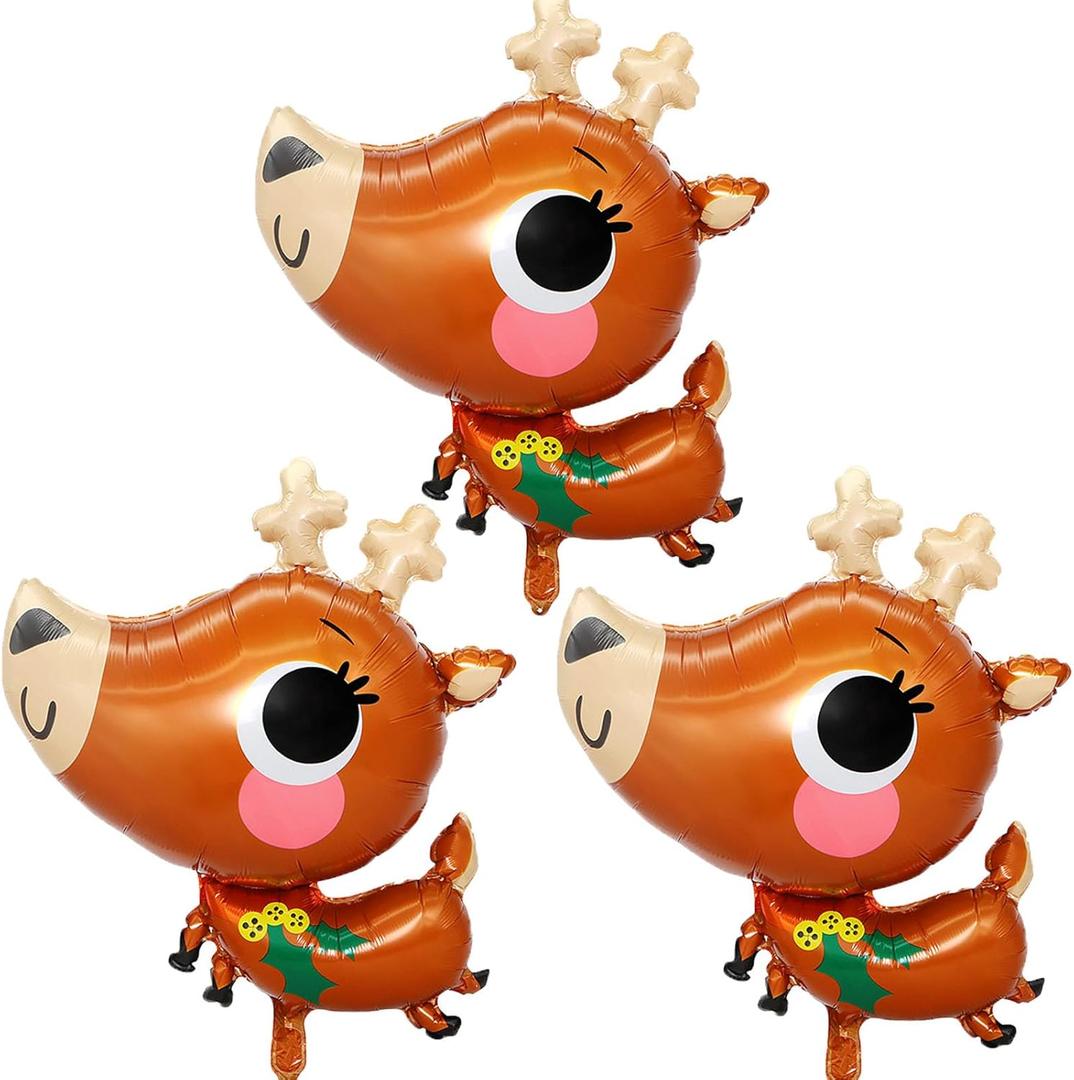 Christmas Fawn Balloons Christmas Foil Balloons Elk Balloon for Xmas Themed Party Decoration Supplies Xmas Birthday Decoration Decor Ballons Arch Kits Party Balloon Set 3pcs