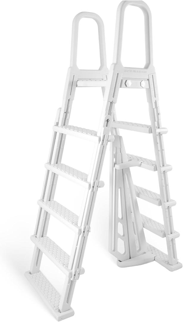 Blue Wave A Frame Flip Up Ladder for 48 to 54-in Deep Above Ground Pools  No Deck Required - Weather-Resistant Resin with Non-Skid Treads & Anti-Entrapment Design - Easy Setup, 350-lb Capacity