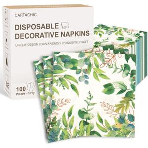 100PCS Paper Eucalyptus Decorative Napkins Disposable Green Botanical Guest Hand Towels for Bathroom, Dinner, Wedding, Party, and Baby Shower A