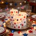 LUSHARBOR 4th of July Flameless Candles with Remote, 3 Pack Patriotic Candles Battery Operated with Star Decor, Wax LED Electric Candles Centerpiece for Home Party Patriotic Holiday Decor