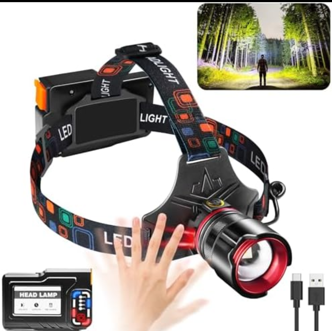 Bud K Headlamp Rechargeable, Super Bright with 5 Modes, Motion Sensor Head Lamp Batteries Included, Waterproof Headlamps for Camping Hunting Running Fishing Biking