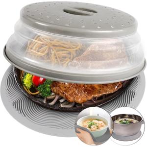 2 in 1, Aidacom Microwave Place Mat & Food Cover- Mat as Bowl Holder, for Splatter Guard, Multi-use: Silicone Trivet, Pot Holders, Drying, Baking, Utensils Rest for Kitchen Counter, Grey (Gray)