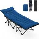 OLIXIS Folding Camping Cot, Rollaway Bed, Portable Camping Bed for Indoor & Outdoor, Sleeping Cot for Adults, 3.5'' Cushion, 440 lbs Sturdy Frame, Quick Setup, Compact Carry & Storage, Modern Blue, 74.4"x28"x14"
