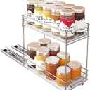 BBV Spice Rack Organizer, Double layer Seasoning Organizer for Cabinet Countertop, Kitchen, Pantry, Sliding Metal Chrome Spice Organization (5 inch), Silver