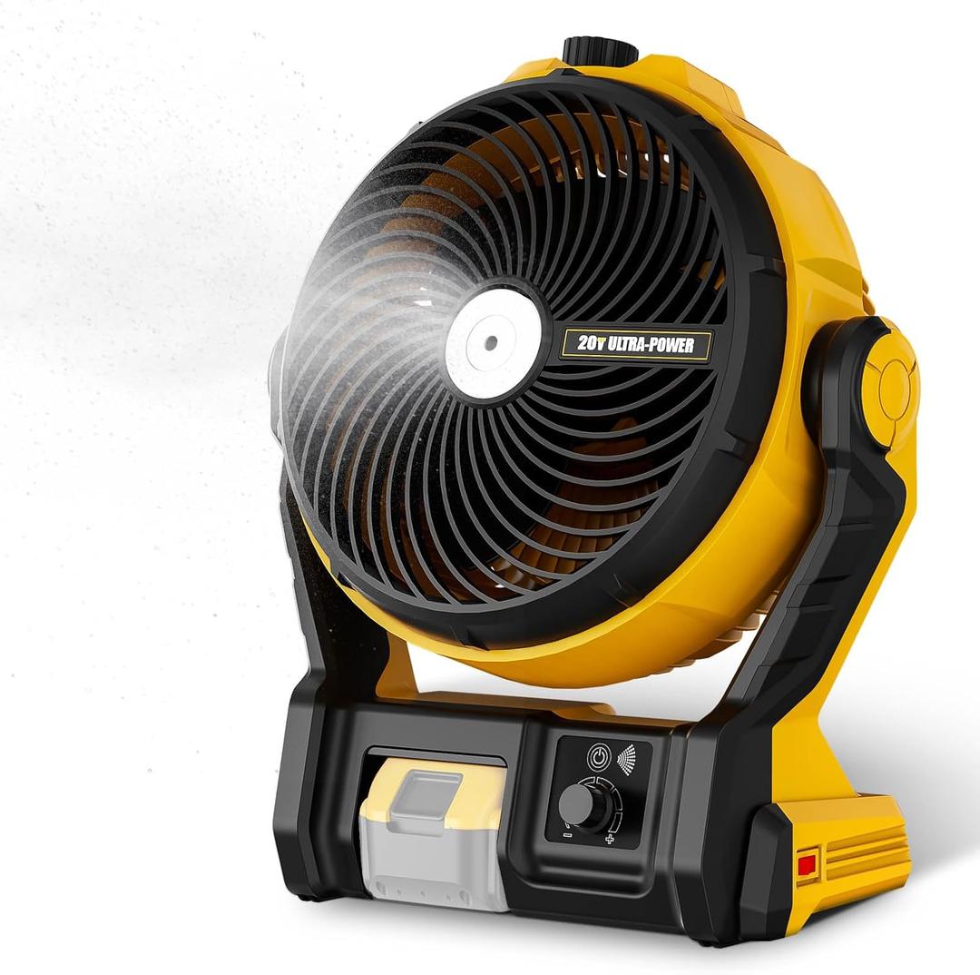 800CFM 11.5" Jobsite Misting Fan, Battery Powered for DeWalt 20V