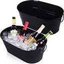 Galvanized Tub Beverage Tubs, 2pcs Metal Ice Buckets for Cocktail Bar 3 Gallon Wine Beer Drink Buckets with Handles Large Tub Cooler Mimosa Bar Supplies Ice Bucket for Parties 15x9.6x6inch (Black)