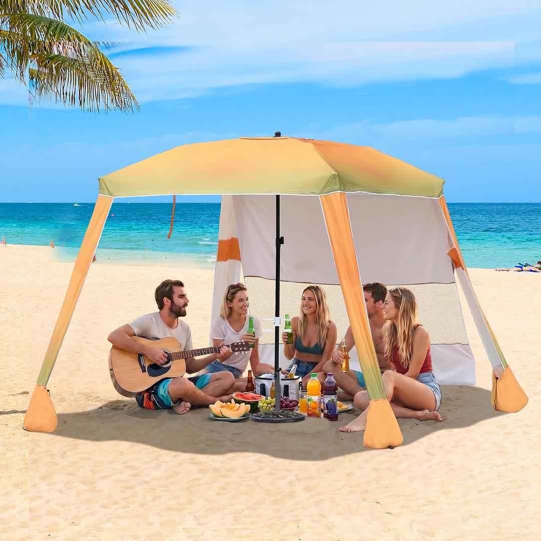 Beach Cabana,Spacious 7.2 x 7.2 FT Beach Cabana Provides Ample Shade for 5-6 People, Perfect for Family Outings; Features 3 Side Curtains for Enhanced Privacy and Wind Protection