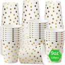 120 Pack White And Gold Paper Cups-9 oz Disposable Paper Cups For Hot/Cold Coffee, Tea, Beverage Cups - Holiday Party Diy Office Drinking Cup Supplies